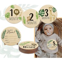 Cartes Étapes de Bébé en Bois Naturel Animaux Mignons, Cartes d'Annonce de Naissance Nouveau-né