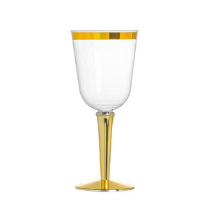 <span class=keywords><strong>Verre</strong></span> <span class=keywords><strong>à</strong></span> <span class=keywords><strong>vin</strong></span> en <span class=keywords><strong>plastique</strong></span> PS <span class=keywords><strong>à</strong></span> trois sections, couleur personnalisée, vaisselle jetable avec accents dorés en option sur le bord et la base pour les événements - Product Image 1