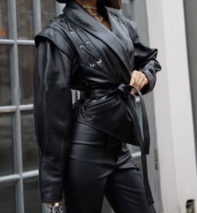 Chaquetas de Motocicleta de Manga Larga para Mujer, Estilo Retro, Cuello de Solapa, con Cinturón, Novedades de Primavera y Otoño - Product Image 5