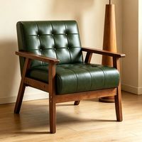 Fauteuil lounge moderne en cuir capitonné avec structure en bois massif, fauteuil rembourré pour salon, mobilier d'appoint, vente en gros, style personnalisé OEM