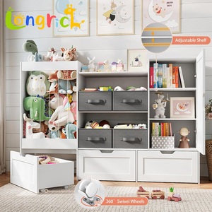 Moderno Armario <span class=keywords><strong>de</strong></span> Almacenamiento <span class=keywords><strong>para</strong></span> <span class=keywords><strong>Juguetes</strong></span> <span class=keywords><strong>de</strong></span> Peluche <span class=keywords><strong>para</strong></span> Niños, 3 Cajones Móviles, 4 Contenedores Extraíbles, Estantería <span class=keywords><strong>de</strong></span> <span class=keywords><strong>Madera</strong></span>, Pizarra Magnética Blanca - Product Image 4