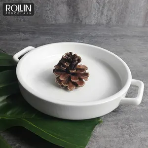 Porcellana di ceramica durevole bianco accessori da cucina bakeware di cottura vassoio, pane piastre di cottura piatti con maniglia