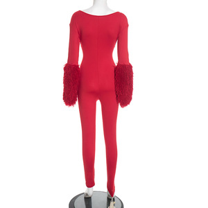 Mono de una Pieza con Escote Profundo en V Cruzado y Aberturas, Sexy, Ajustado, con Parches, Manga Larga, Ropa de Calle, Elástico y Ajustado - Product Image 6