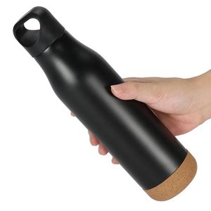 Insulated Stainless Steel Water <b>Bottle</b> with <b>Cork</b> Bottom Carry Lid, BPA Free Double Wall Vacuum Flask for Gym, Hiking - Product Image 1