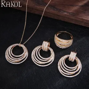 RAKOL APCZS137 Factory wholesale Hot Selling in Europe and America real gold 4-piece zircon ladies jewellery set accessories