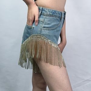 Shorts de mezclilla de cintura alta para mujer, diseño personalizado con borlas, cómodos para el verano - Product Image 2