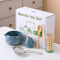 Kit de préparation de matcha premium, bol à matcha en céramique avec fouet en bambou, support, tamis à poudre, cuillère doseuse, tasse, cérémonie du thé à domicile