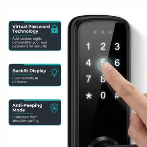 Serrure <span class=keywords><strong>de</strong></span> porte numérique intelligente avec reconnaissance faciale par veine palmaire, empreinte digitale, NFC, caméra <span class=keywords><strong>à</strong></span> réticule, interphone visuel <span class=keywords><strong>à</strong></span> distance via application, étanche - Product Image 6