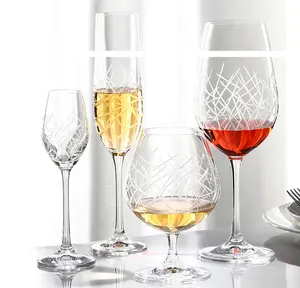 新款无铅酒杯复古钻石葡萄酒玻璃器皿，带手工切割线条设计，用于婚礼眼镜装饰