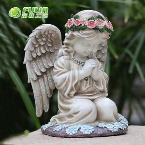 Escultura Luminosa de Resina Solar <span class=keywords><strong>para</strong></span> Jardín, Estatua de Ángel con Alas que Reza, con Corona de Flores, <span class=keywords><strong>para</strong></span> Decoración Navideña de Exteriores - Product Image 5