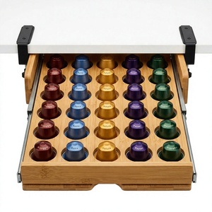 Tiroir à dosettes de café en bambou à fixer sous l'étagère, sans perçage, avec pince en C, organisateur coulissant gain de place pour 30 dosettes <span class=keywords><strong>Nespresso</strong></span> - Product Image 1