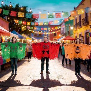 Ponchos mexicains colorés pour femmes Huayi, lot de 4, vêtements de fête à thème, Picado Fiesta Cinco De Mayo, Cape Echo Papel Picado - Product Image 5