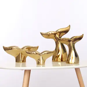 Nordic Style 4 Models Size Luxury Gold-plated Whale Tail Home Desktop Decor Ceramic Crafts Ornaments decor for home