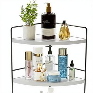 3-Tier Metal Art Deco Bathroom Organizer-Countertop & Corner Organizer Makeup & Skincare <b>Storage</b> Kitchen Counter <b>Shelf</b>-<b>White</b> - Product Image 1