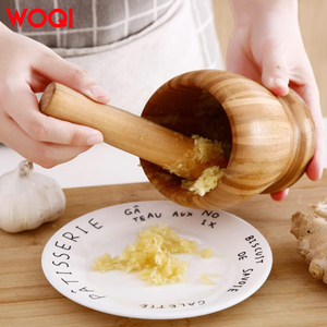 WOQI penumbuk bambu rumah tangga kayu Manual bawang putih penumbuk tangan ramuan bumbu penggiling mangkuk peralatan kategori produk - Product Image 5