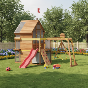 Parco Giochi in Legno per Esterni con Casetta, Scivolo e Altalena - Product Image 3