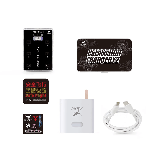 HGLRC Thor 1S Charger V2 6 Port Max 65W Racing RC Drone MX2.0 A30 BT2.0 Plug 4.2V 4.35V LIHV 1S LiPo Battery Fast Charging Board