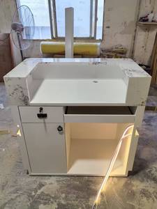 Best Selling Modern Luxury LED Custom <b>Reception</b> Desk with Wood Circular Design for Beauty Salon & Gym Custom Color Available - Product Image 6