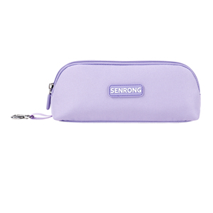 Sac de papeterie personnalisé en nylon avec fermeture éclair et porte-clés |   Étui à crayons violet pour l'école et le bureau - Product Image 1