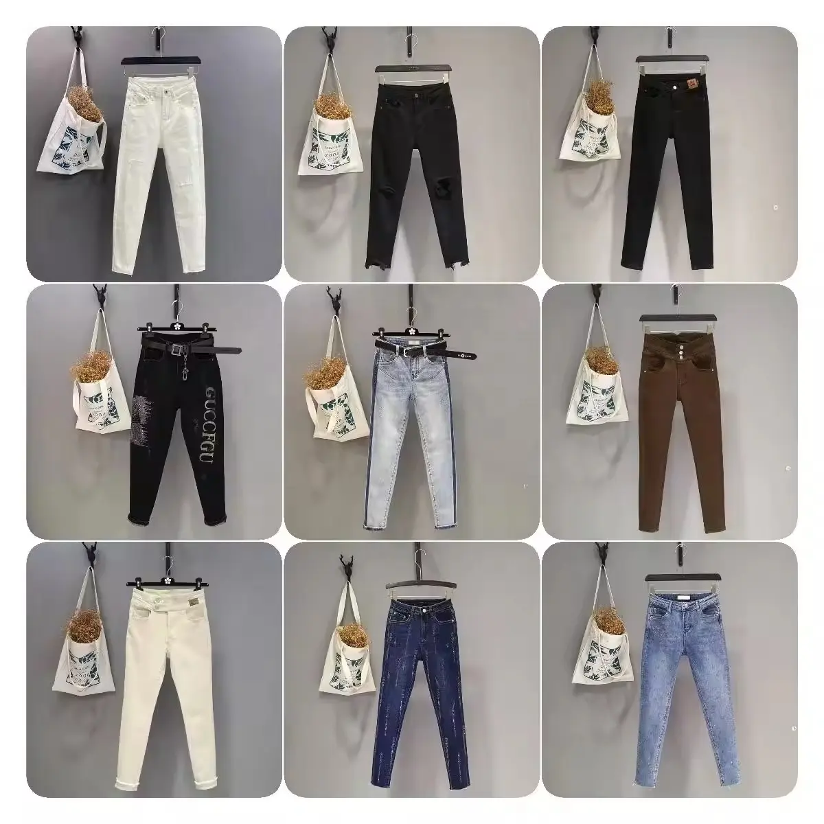 New style jeans women's loose high waist small straight slim daddy carrot pants nine points denim harem pants