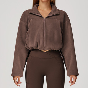Vêtements d'hiver pour femmes col montant coupe-vent cordon veste vestes à glissière femmes Blouses à capuche sweat manteau de sport - Product Image 1