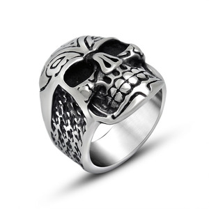Vintage Distressed Skull <b>Titanium</b> Steel <b>Ring</b> Men's Thumb <b>Ring</b> Geometric Skeleton Design SA541 - Product Image 1