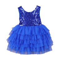 Nouvelle arrivée, robe d'été sans manches pour filles, avec nœud, paillettes, tulle à étages, 2-14T, bleu royal, respirante, écologique, col en V