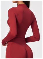 Tenue de fitness personnalisée pour femme : Haut court à manches longues zippé à col montant, Legging de yoga sans couture ajusté avec passe-pouce, Veste de sport