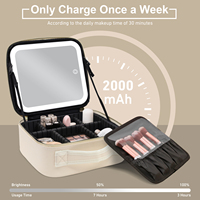 Organisateur de maquillage MoonlitGlow éco-responsable pour hôtel avec miroir éclairé, séparateurs ajustables, en cuir PU, pour salle de bain
