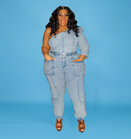 Ensemble Deux Pièces en Jean Délavé Grande Taille Tendance Femme – Nouveautés Mode Décontractée 2022