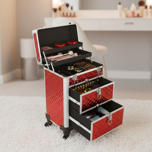 Rolling Makeup Train Case Cosmetology Case <strong>on</strong> <strong>Wheels</strong> Nail Carts Organizer Case <strong>Make</strong> <strong>Up</strong> Artist Tattoo Travel Case Salon <strong>Trolley</strong> - Product Image 1