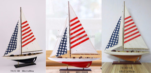 Modèle de voilier drapeau américain 3 ensembles (68x11x90cm) 2 couleurs Lignes de corps Drapeau américain Modèle de bateaux en bois - Product Image 3