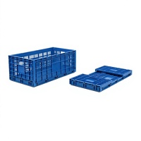 Panier de transport pliable et empilable en plastique pour légumes et œufs, design pliable, surface peinte, bacs personnalisables, caisse