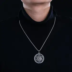 Factory Price Vintage Fashionable Engraved Hexagram Star Of David Snowflake Shaped Personal Alloy Necklace For Men