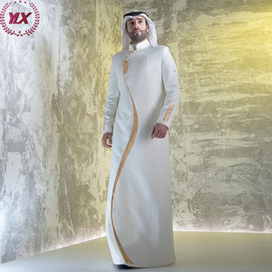 Robe Abaya Luxueuse pour <span class=keywords><strong>Homme</strong></span> en Tissu Polyester Blanc Exquis avec d'Élégants Détails Dorés Faits Main Qualité Haut de Gamme - Product Image 2