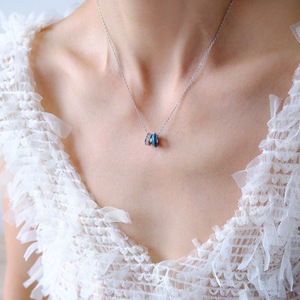 Fashion Dual <b>Ring</b> Stainless Steel <b>Necklace</b>, Wine Red Drip Oil Red Zircon Versatile Jewelry for Commemoration Gift - Product Image 5