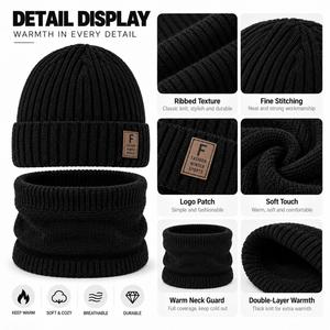 Winter Knit Beanie and Neck Warmer Set Warm Neck Gaiter Ribbed Stretch Fit Breathable for Men Women Outdoor Travel - Product Image 2
