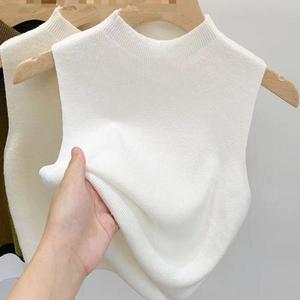 Grosir Atasan Wanita Kasual Tanpa Lengan Model Crop Top Tank Top Warna Solid Rajutan Kaos Kerah Setengah Tinggi 2025 - Product Image 2