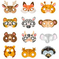 New Half Face Cartoon Animal Mask Coated Paper Birthday Party Decorations and Photo Props for Children