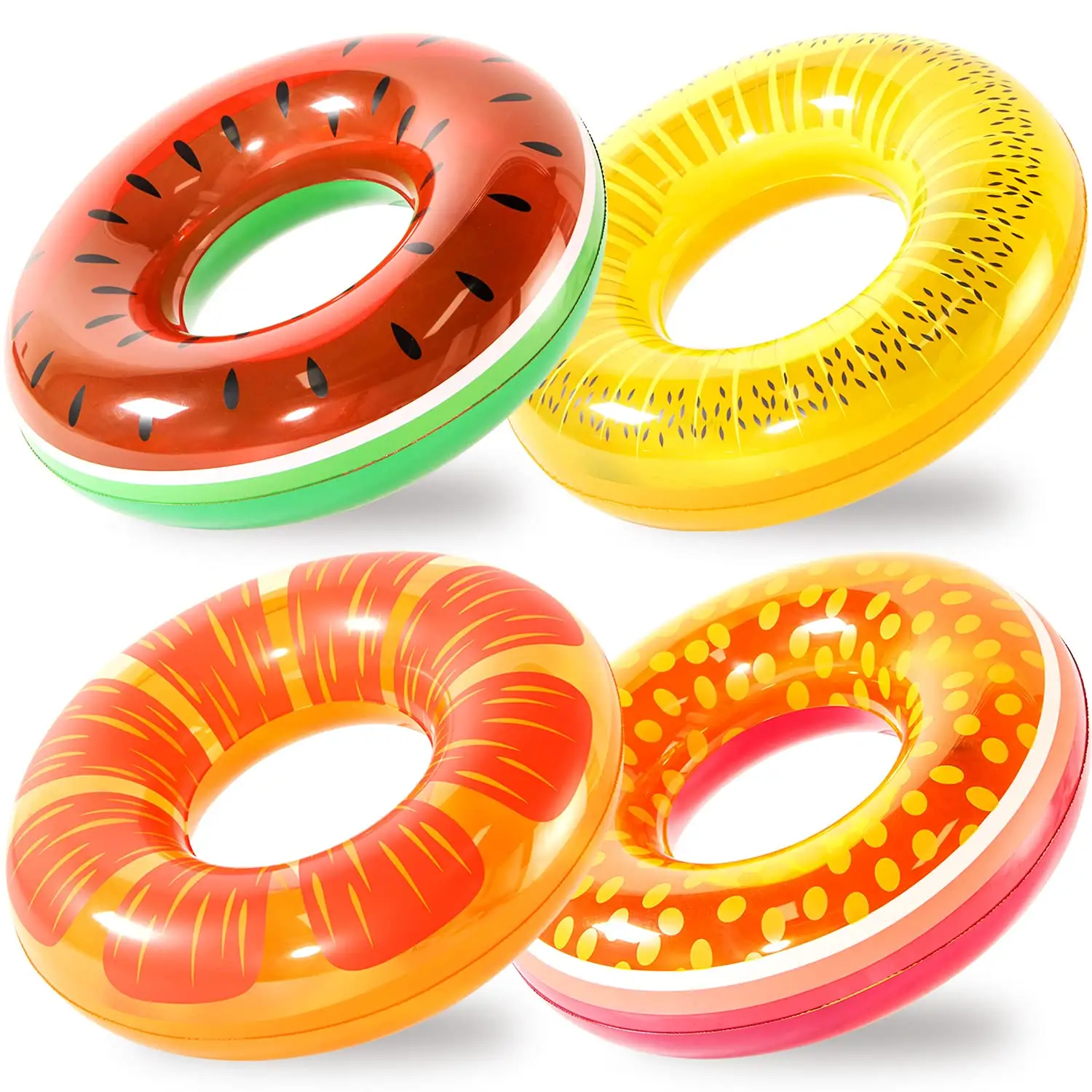 Inflatable Pool Floats 4 Pack Fruit Swim Tubes Rings, Beach Swimming Toys for Kids Adults Fun Water Raft Float Toddlers