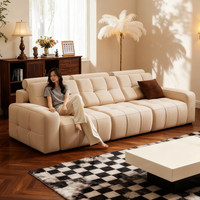 Sofá Cama Eléctrico Artesanal de Tela y Cuero con Estructura de Madera, 2 Plazas, Multifuncional, Estilo Crema, Extensible para Sala de Estar