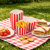 Boîte à frites personnalisée avec logo, en papier, haut et bas, luxe, deux pièces, rayée, jetable, pour emballage de restauration rapide