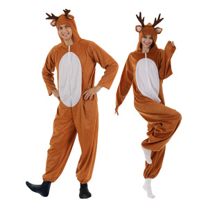 Christmas Reindeer <b>Onesie</b> Set For <b>Couples</b> Party Costume Winter Outfit Polyester Fabric - Product Image 1