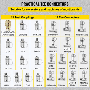 Duker hidrolik muayene kiti 5 basınç göstergesi 11 uydurma 12 Tee seti hidrolik test kiti inşaat makine parçaları - Product Image 6