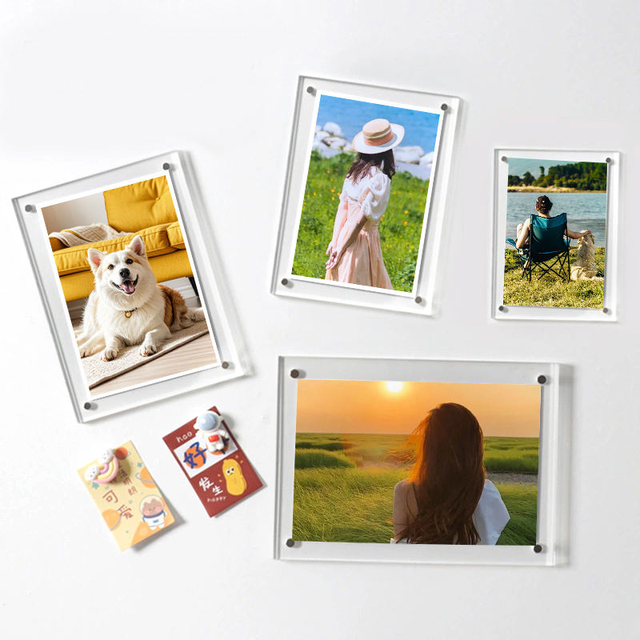 Custom Valentine's Day Gift Clear Photo Frames Double Sided High Quality Photo Frame Fridge Magnetic Refrigerator Magnets
