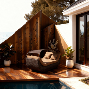 Boat Shaped Rattan <strong>Daybed</strong> with Canopy Outdoor Patio Lounge Furniture Custom Colors Styles <strong>for</strong> Poolside Villa Seaside Resort - Product Image 2