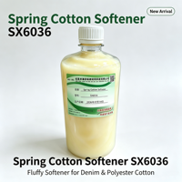 Adoucissant textile Spring Cotton SX6036, agent de finition cationique faible pour un toucher moelleux et épais, idéal pour le denim extensible et le polyester.