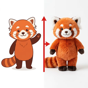 Peluche Personalizzato di <span class=keywords><strong>Panda</strong></span> Rosso Realizzato Solo con l'Ilustrazione Disegnata a Mano, Coda a Tre Tonalità e Dettagli Facciali Personalizzati - Product Image 1