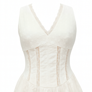 Custom Design Women's Daily Casual Slim Fit <strong>Dress</strong> White Deep V-Neck Sleeveless Hollow Lace Embroidery Ruffle Pattern <strong>Type</strong> Solid - Product Image 6