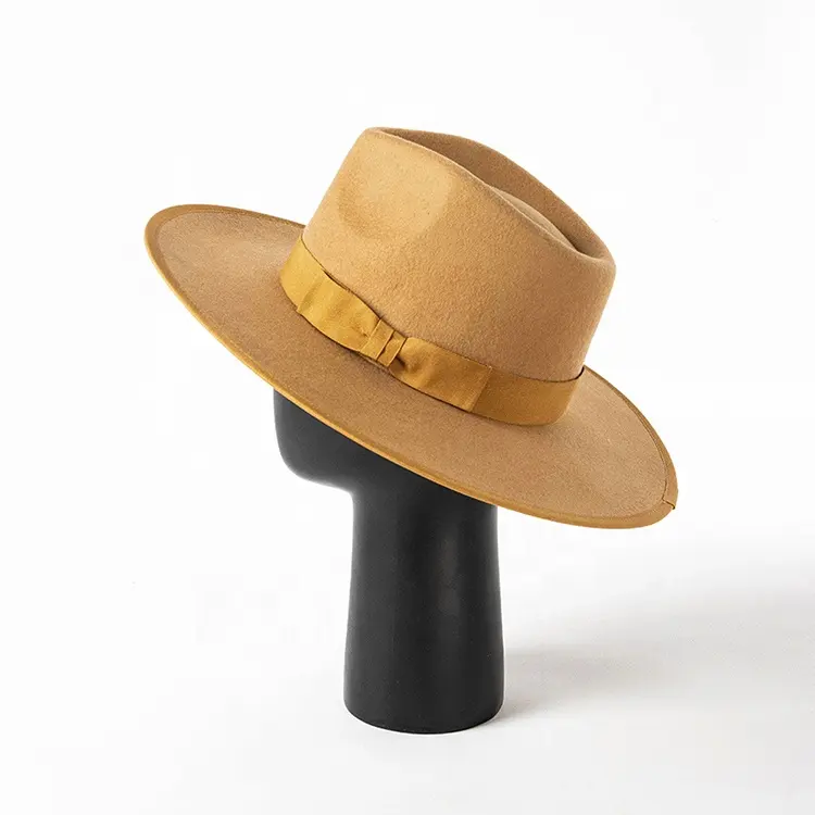 หมวกสักหลาดขน100% สำหรับผู้หญิงหมวกฟีดอร่าขนอูฐปีกกว้างสำหรับฤดูหนาว2022